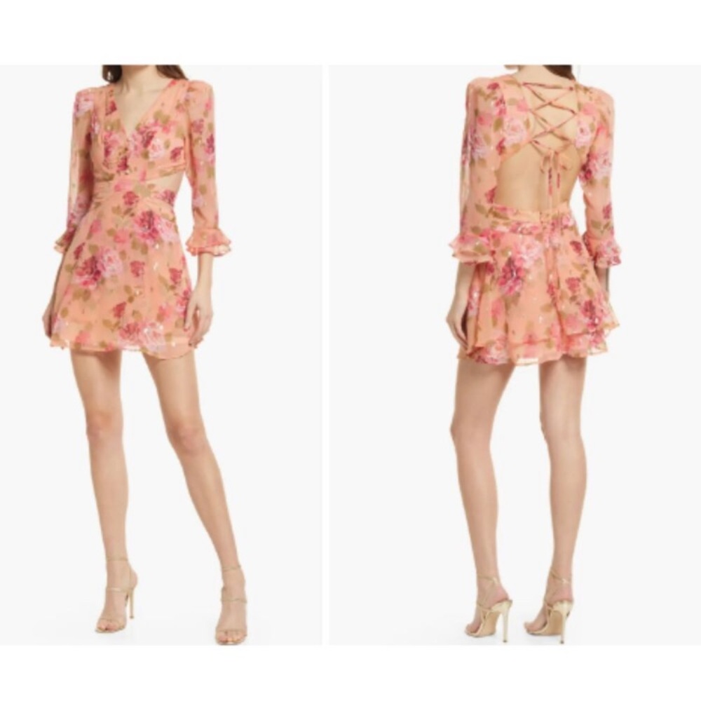 Rahi Anthropologie Florence Floral Print Cutout Mini Dress M